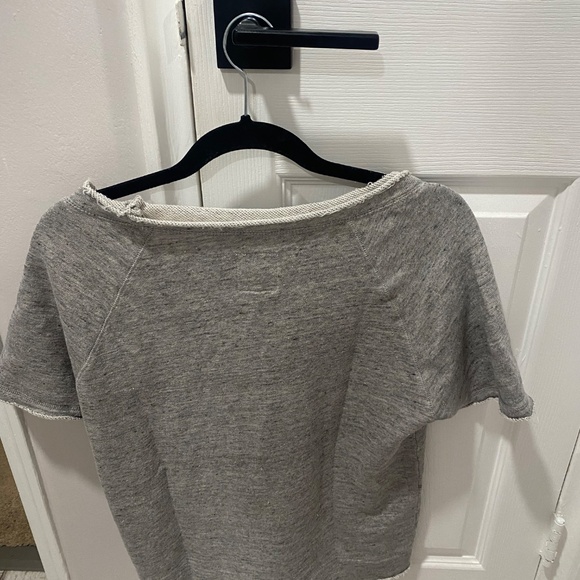NWT Chaser Raw Edge Scoopneck Short Sleeve Linen Blend Gray Sweatshirt Sz L - Picture 3 of 5